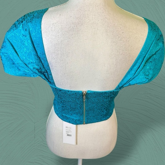 NWT ROTATE Birger Christensen ‘Petra’ Cropped Metallic Jacquard Top in Tile Blue - Picture 11 of 16